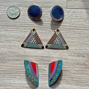 Vintage Laurel Burch Shizumi Earrings Lot 3 Pairs Four Seasons Victoria Clip On